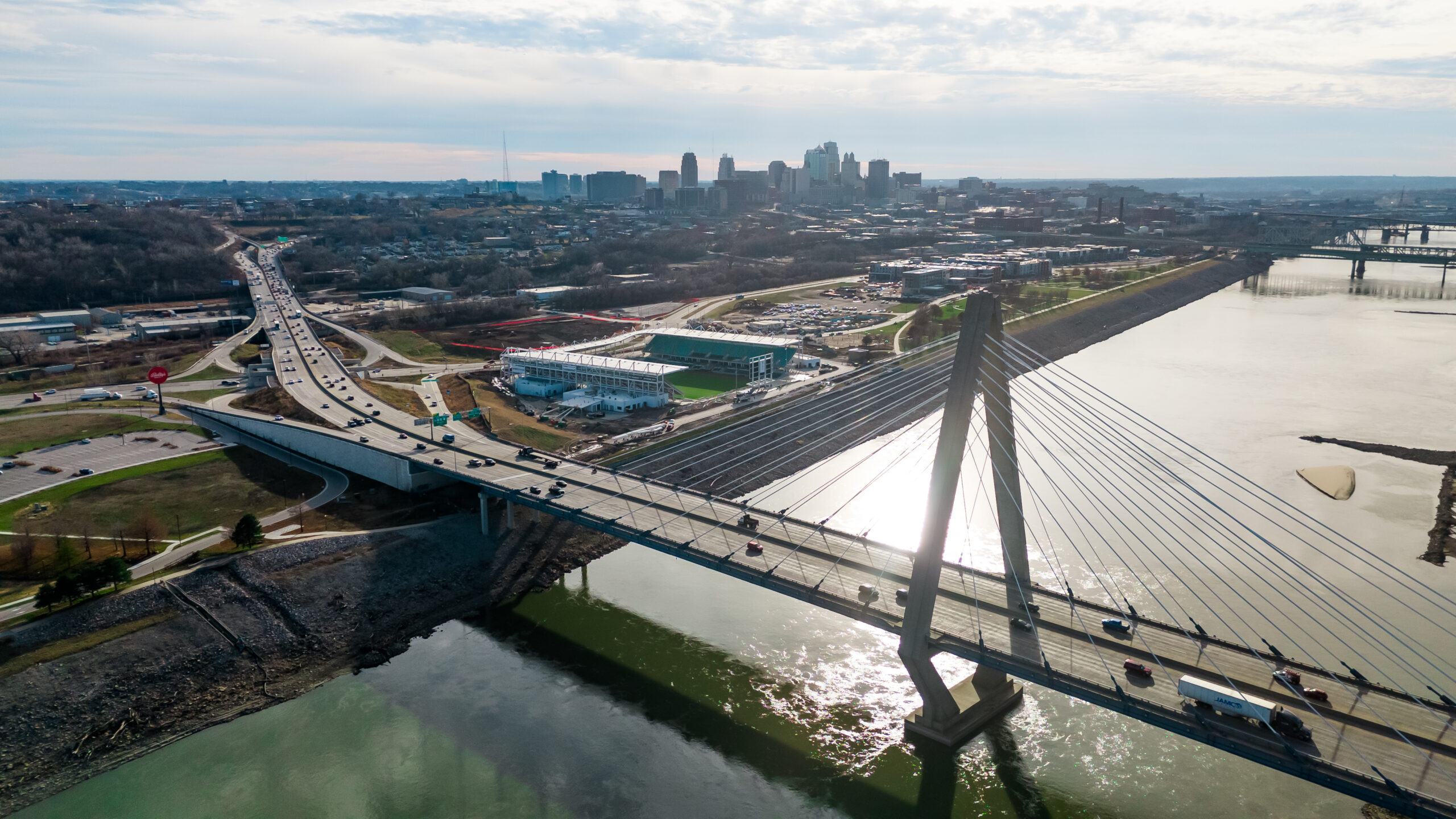 drone image of Berkely riverfront